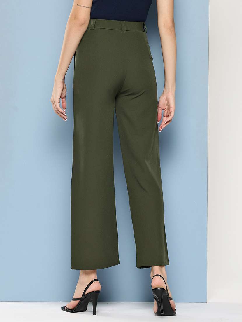 women solid high rise straight trouser - 22012704 -  Standard Image - 2