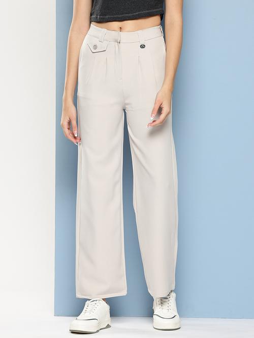 women solid mid rise straight trouser - 22012706 -  Standard Image - 0