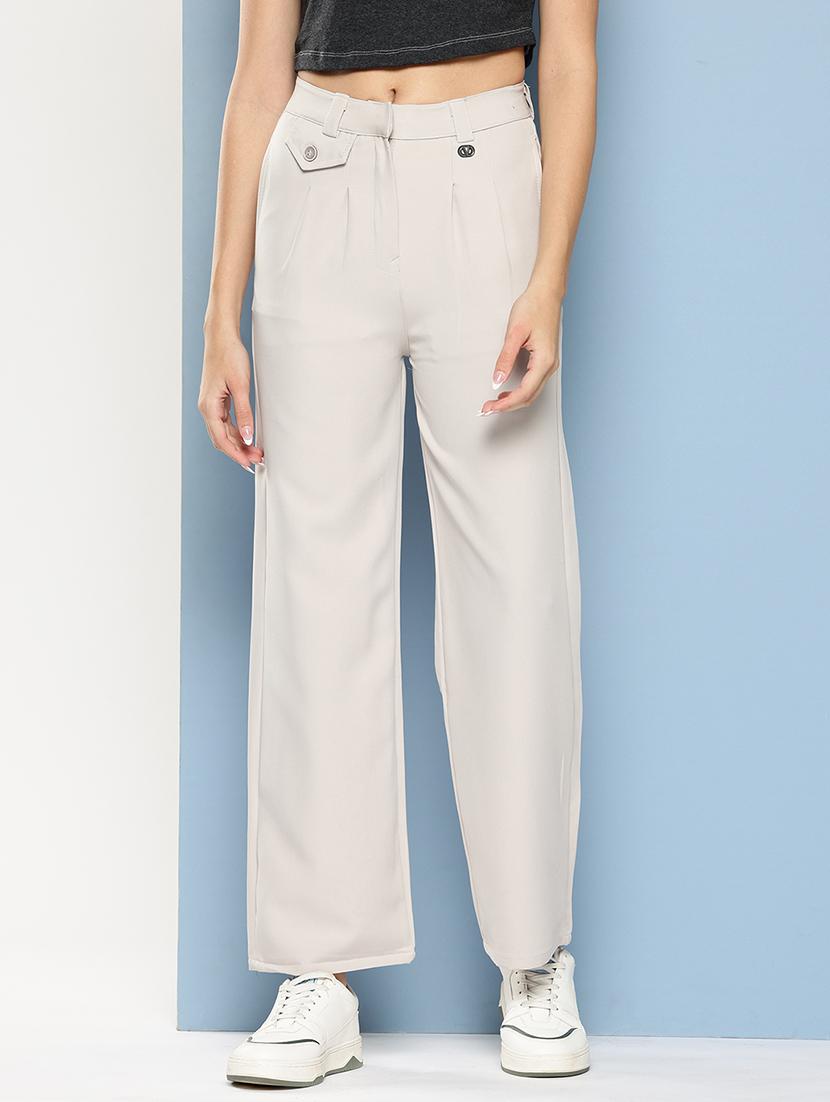 women solid mid rise straight trouser - 22012706 -  Zoom Image - 0