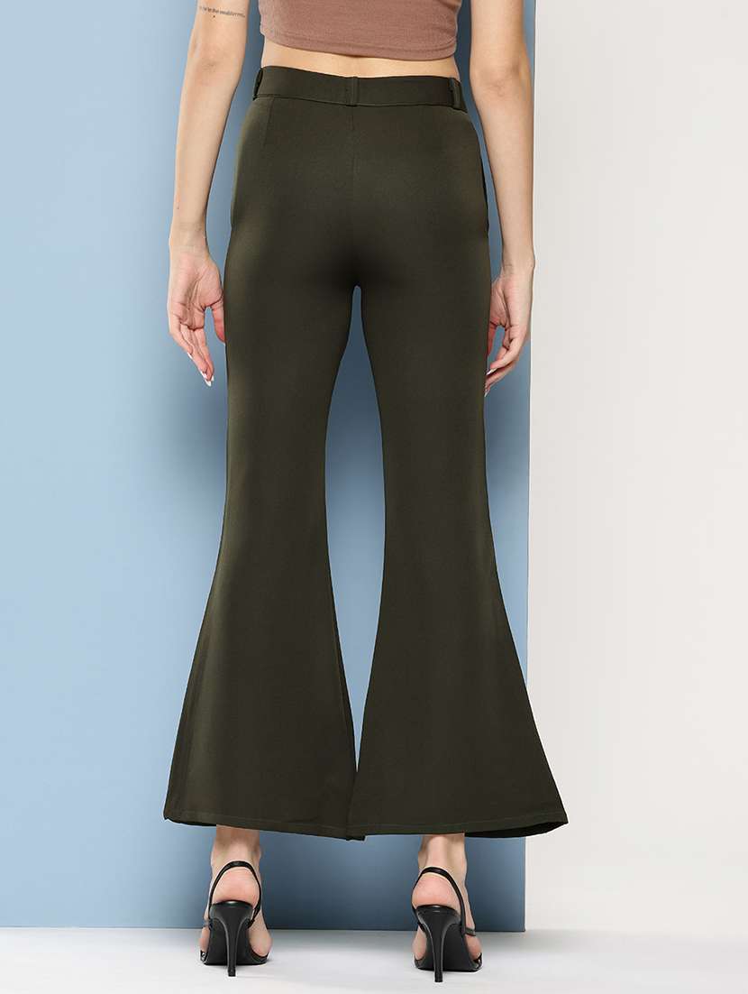 women solid mid rise bootcut trouser - 22012708 - Standard Image - 2