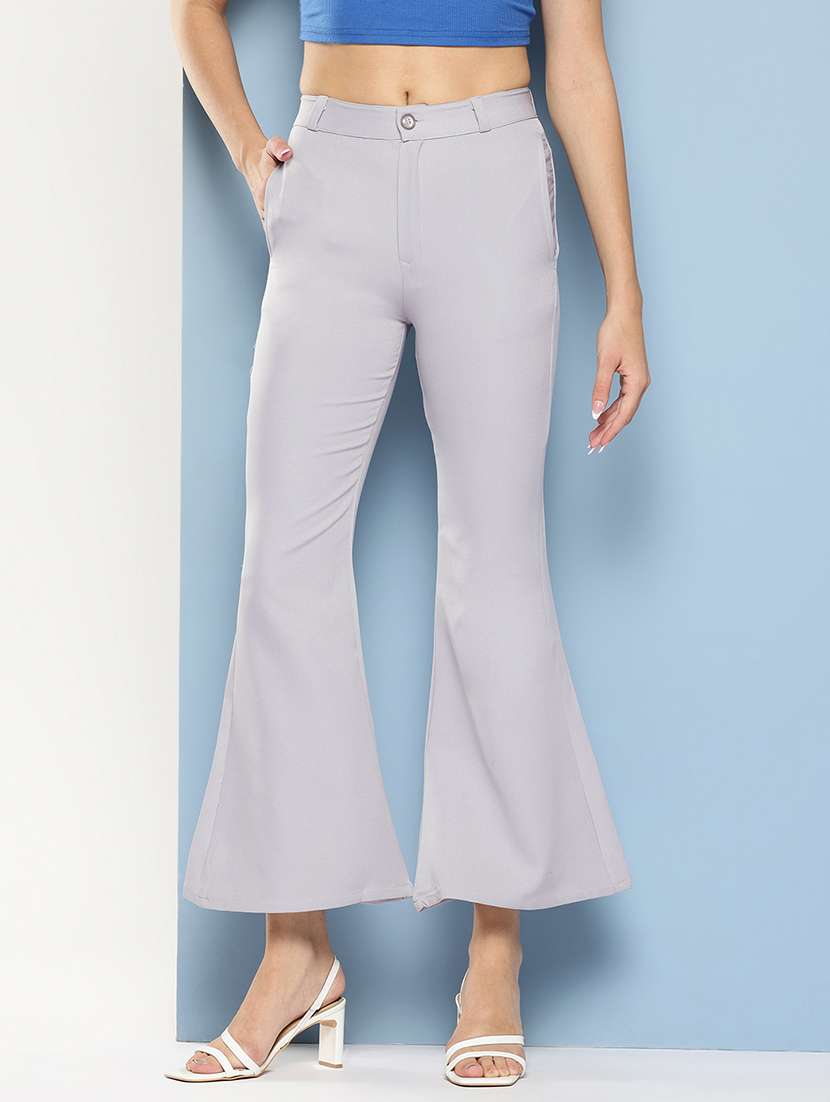 women solid mid rise bootcut trouser