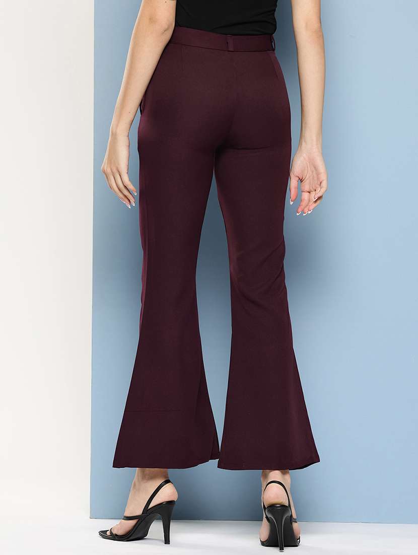 women solid mid rise bootcut trouser - 22012710 - Standard Image - 2