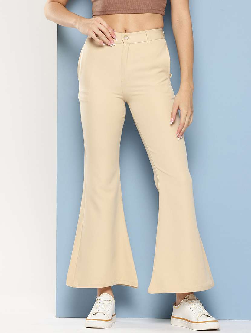 women solid mid rise bootcut trouser