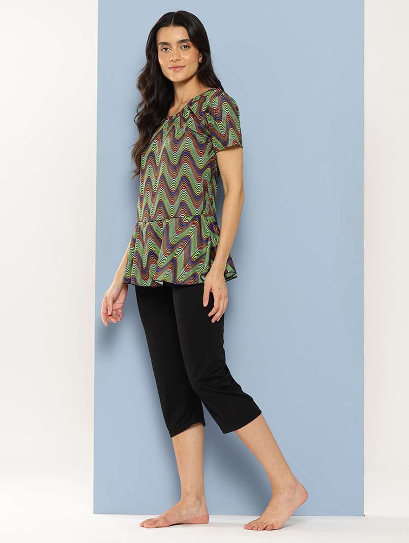 women printed round neck swimsuit with goggles - 22012715 -  Standard Image - 2