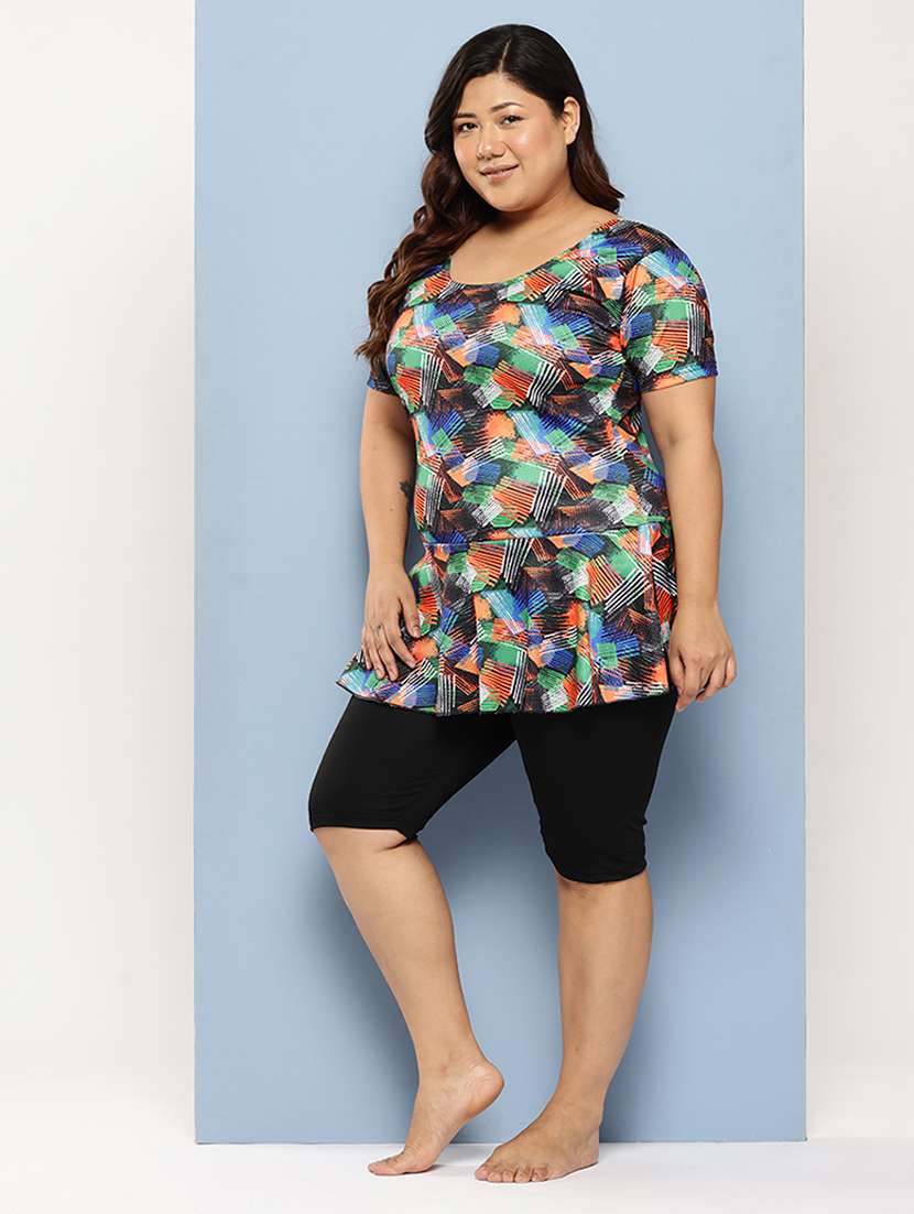 women plus size printed round neck swimsuit  - 22012734 -  Standard Image - 2