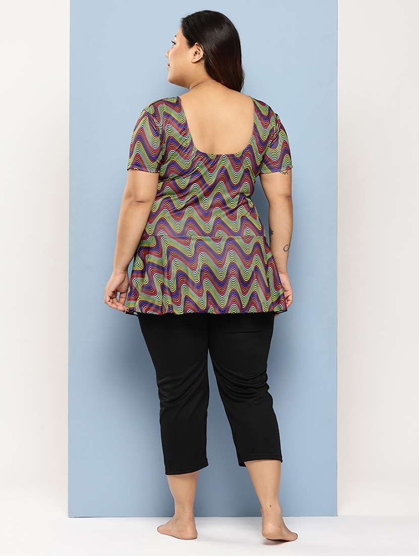 women plus size printed round neck swimsuit with cap - 22012744 - Standard Image - 2