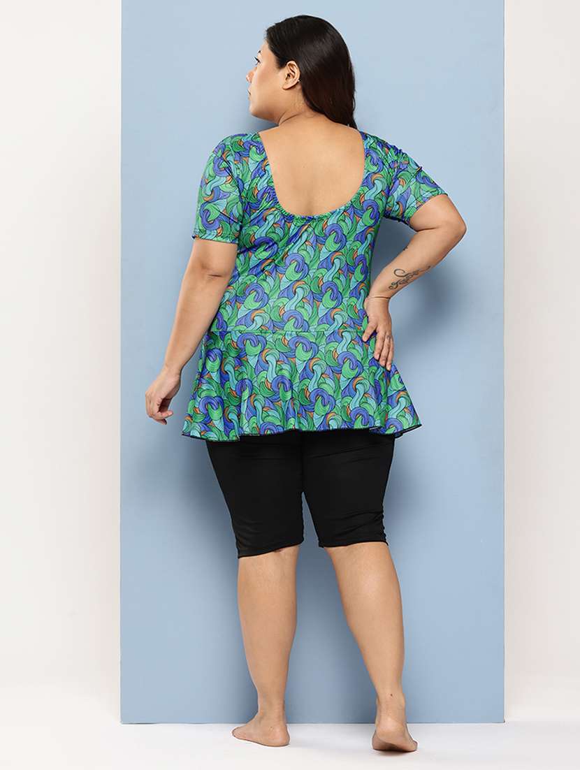 women plus size printed round neck swimsuit with cap - 22012754 - Standard Image - 2