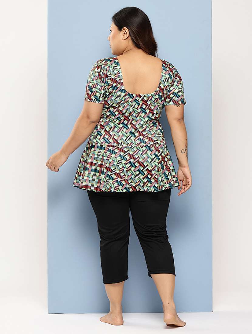 women plus size checkered round neck swimsuit with goggles - 22012762 -  Standard Image - 2