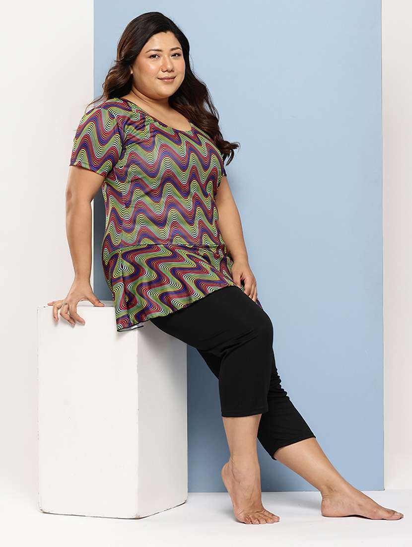 women plus size printed round neck swimsuit with goggles - 22012764 - Standard Image - 2