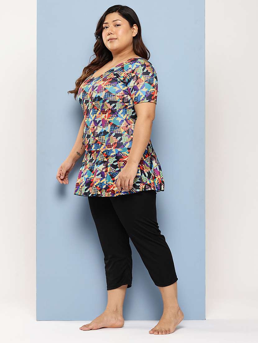 women plus size printed round neck swimsuit with goggles - 22012767 -  Standard Image - 2