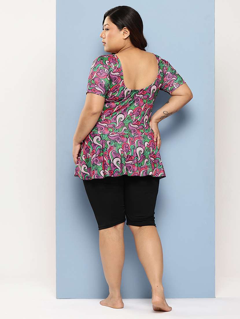 women plus size printed round neck swimsuit with goggles - 22012773 -  Standard Image - 2