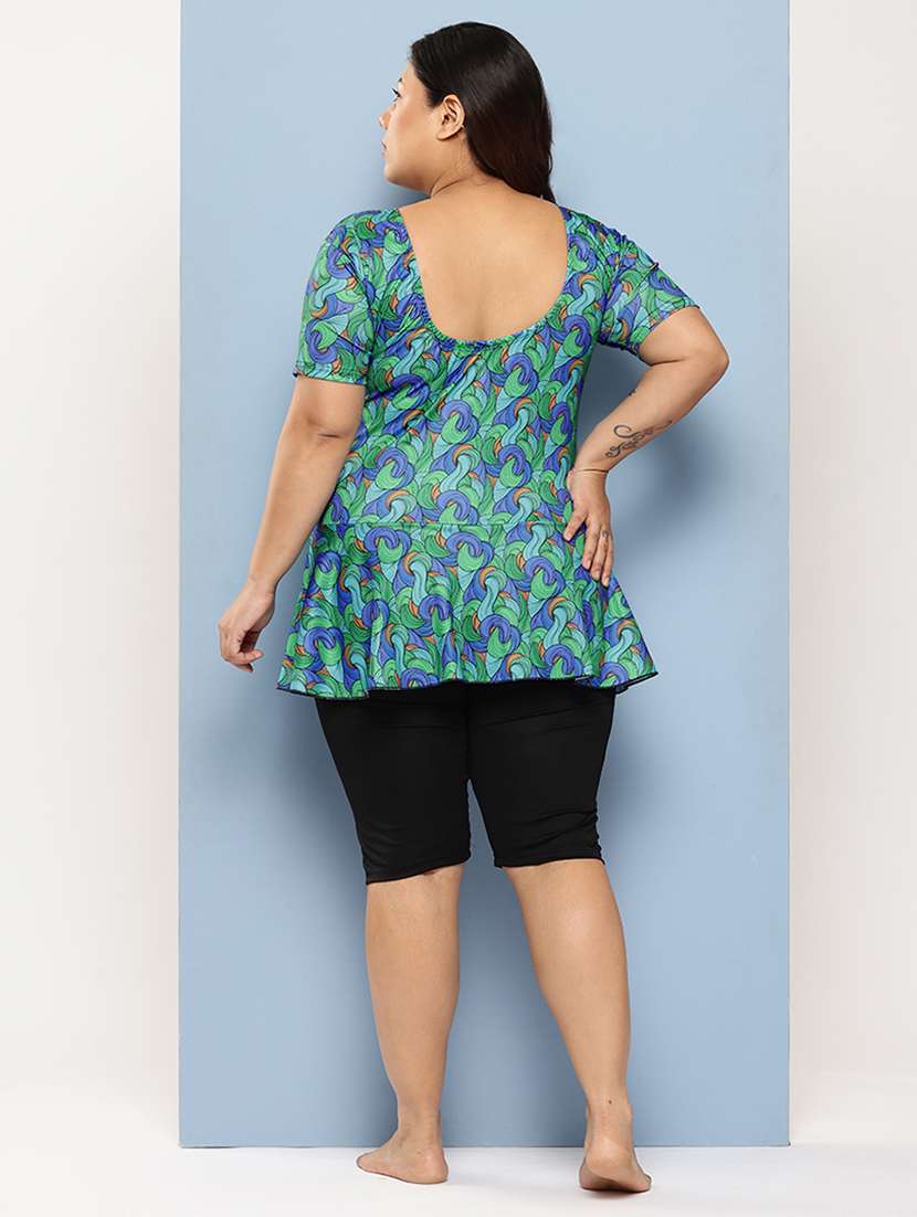 women plus size printed round neck swimsuit with goggles - 22012774 -  Standard Image - 2