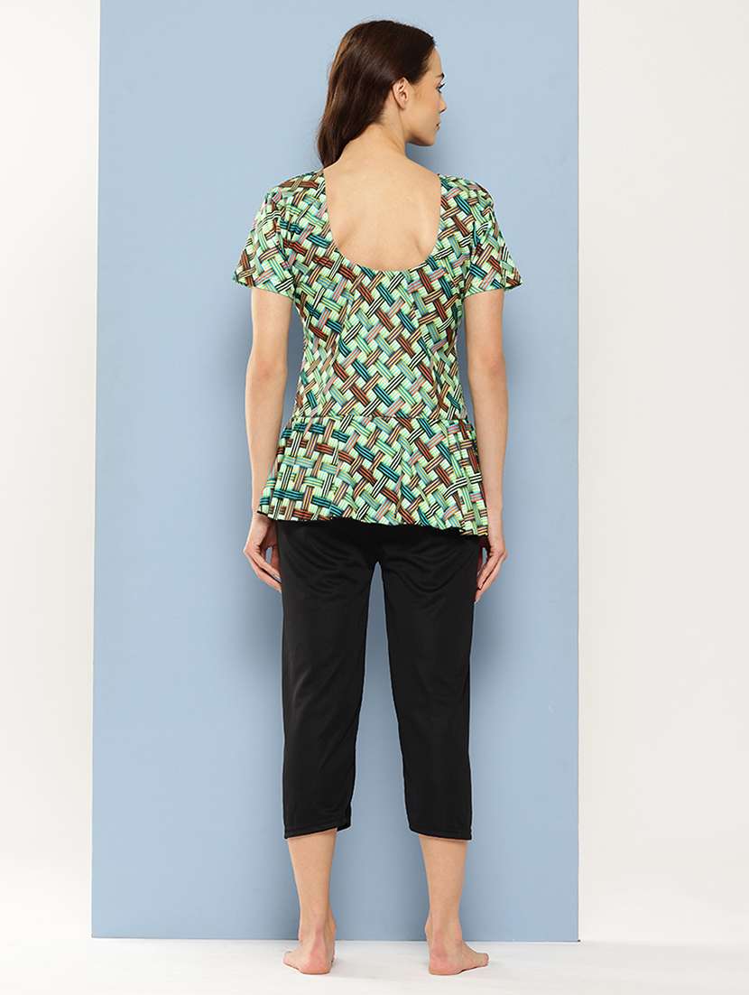 women checkered round neck swimsuit with cap - 22012775 -  Standard Image - 2