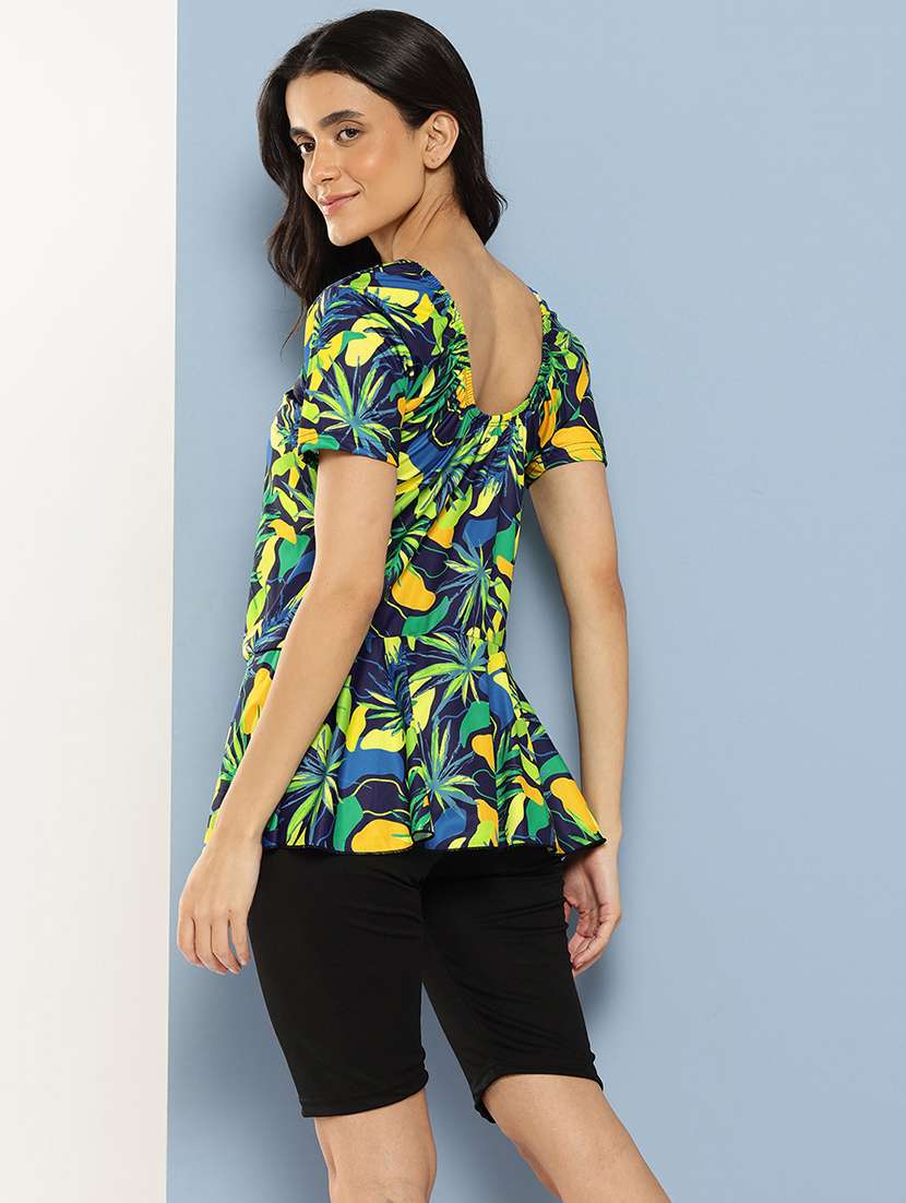 women tropical printed round neck swimsuit with cap - 22012780 -  Standard Image - 2