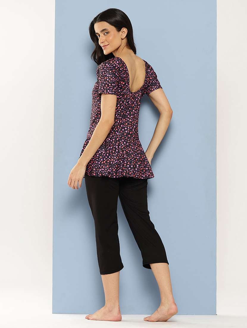 women printed round neck swimsuit with cap - 22012784 -  Standard Image - 2