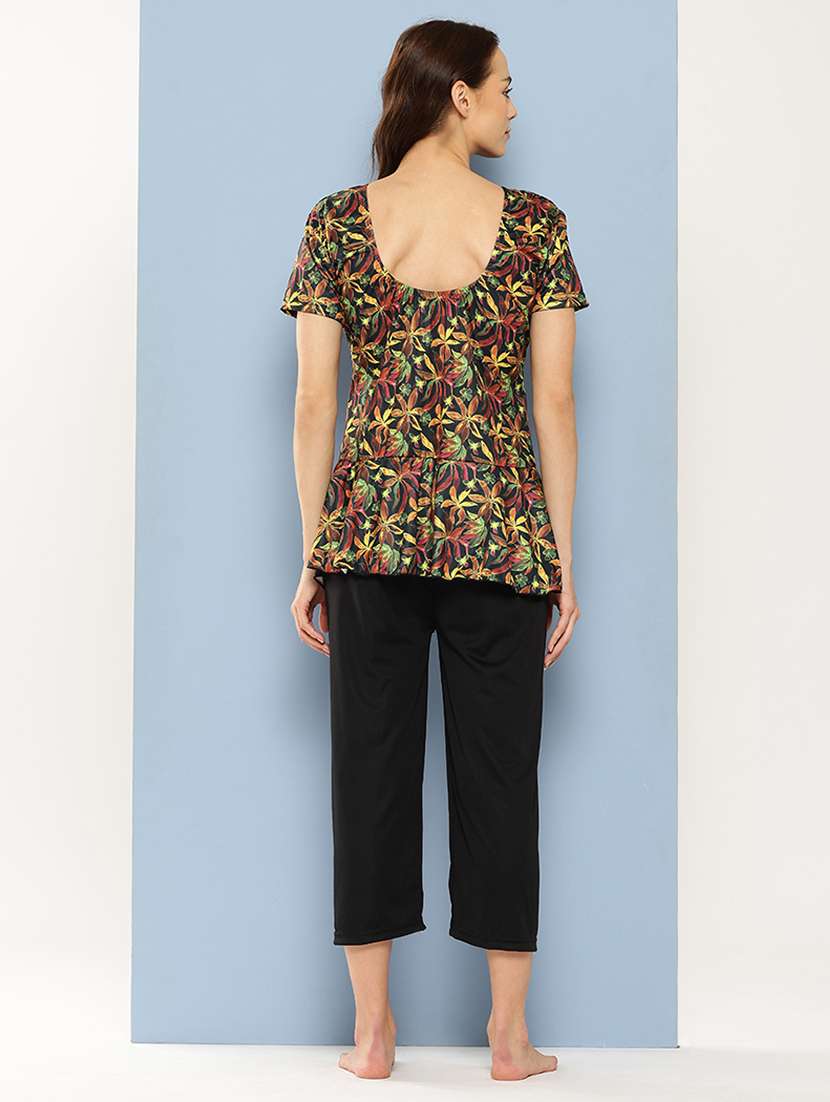 women floral printed round neck swimsuit with cap - 22012785 -  Standard Image - 2