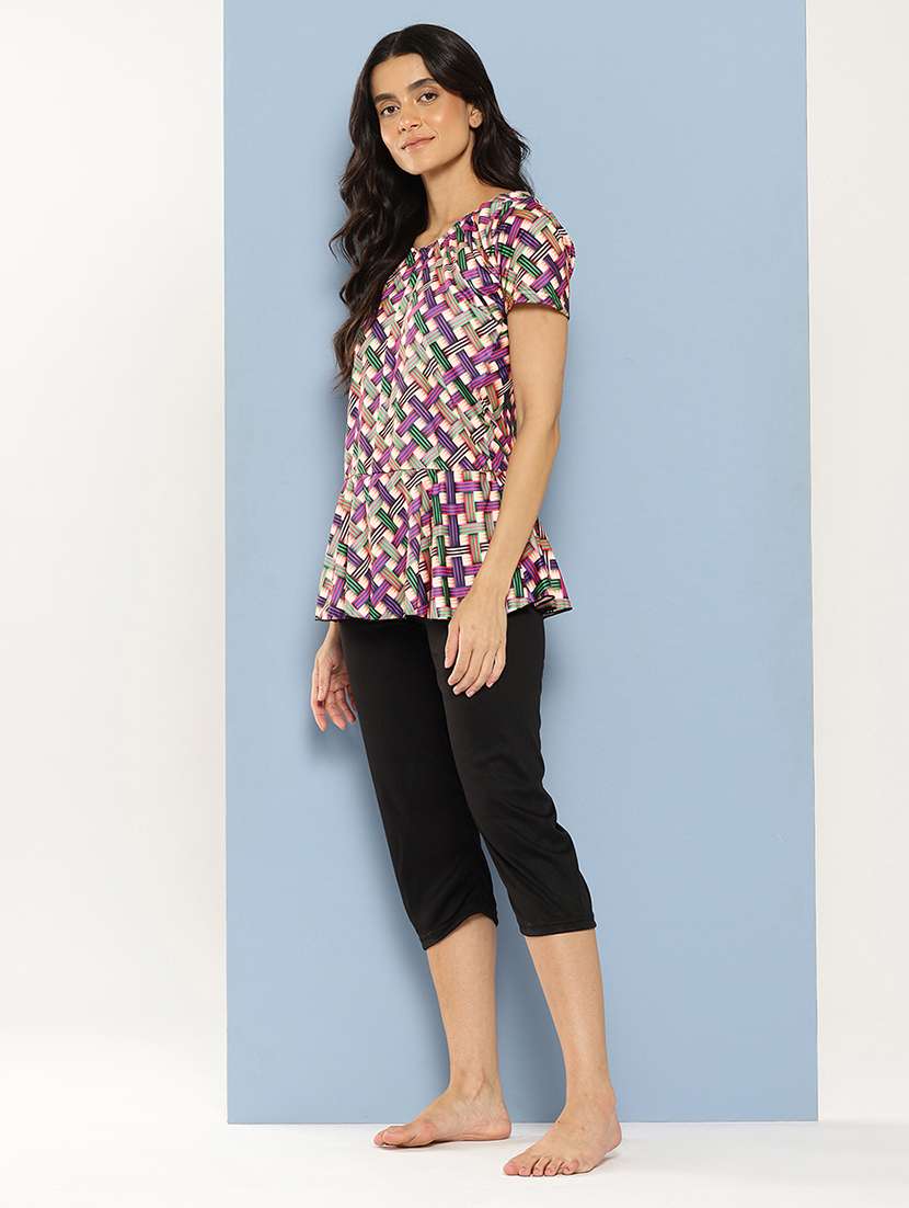 women checkered round neck swimsuit with cap - 22012787 -  Standard Image - 2