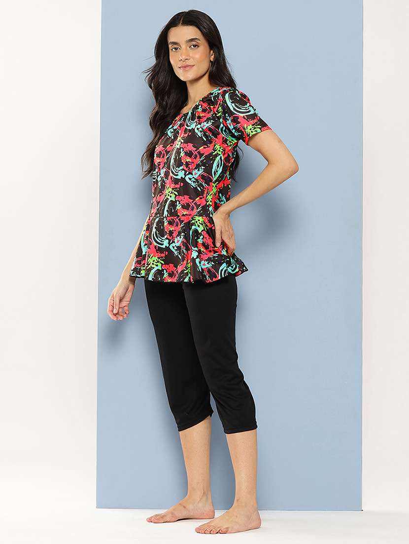 women printed round neck swimsuit with cap - 22012790 -  Standard Image - 2