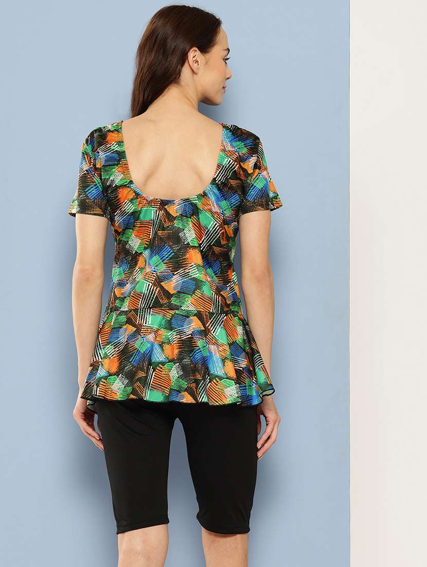 women printed round neck swimsuit with cap - 22012792 -  Standard Image - 2