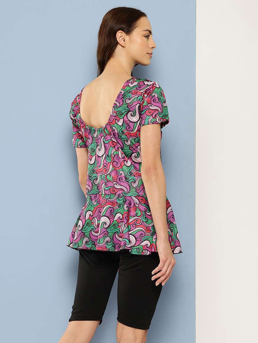 women printed round neck swimsuit with cap - 22012794 -  Standard Image - 2