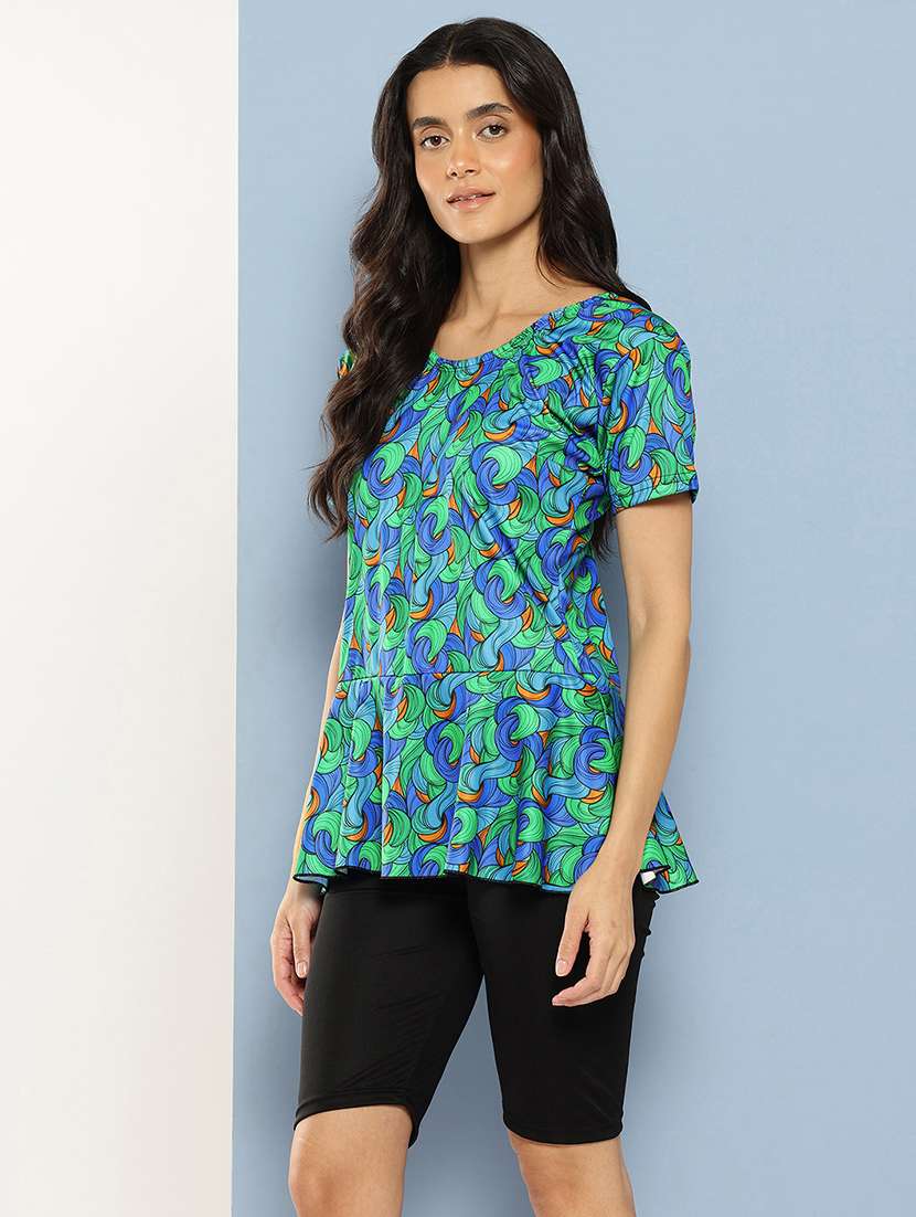 women printed round neck swimsuit with goggles - 22012804 -  Standard Image - 2