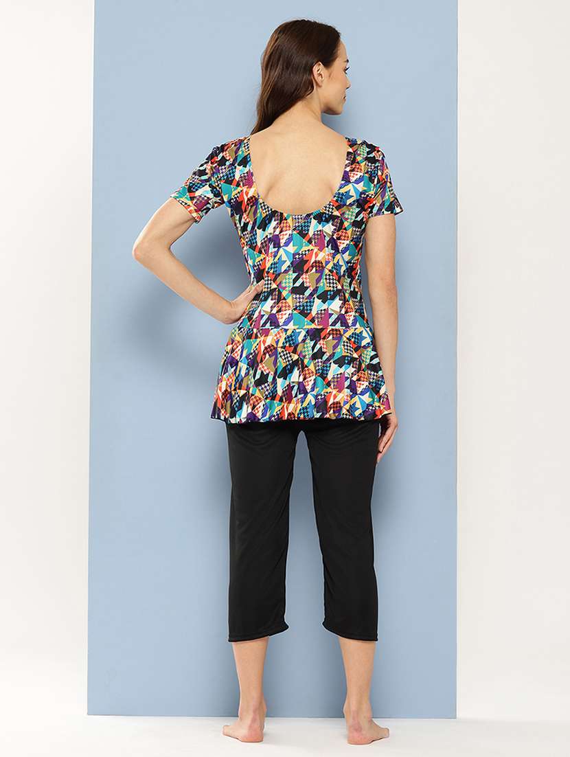 women printed round neck swimsuit with goggles - 22012809 -  Standard Image - 2