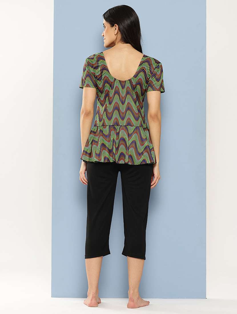 women printed round neck swimsuit with goggles - 22012810 - Standard Image - 2