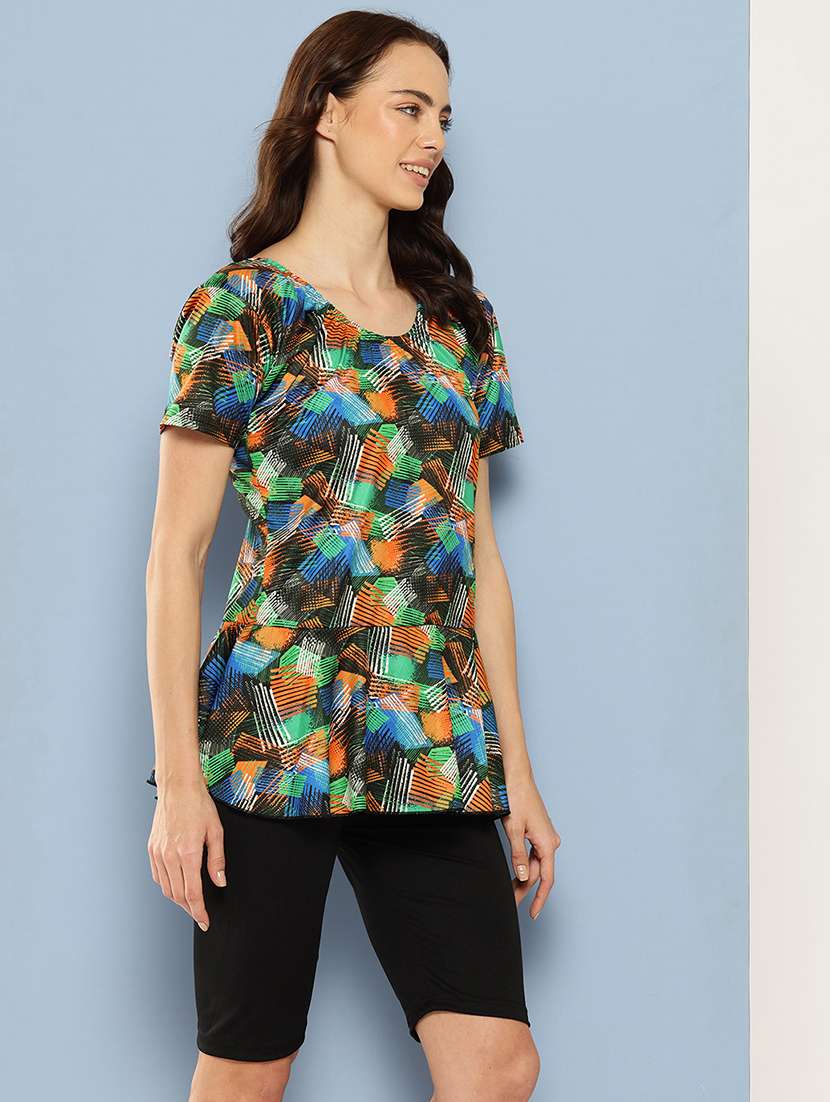 women printed round neck swimsuit with goggles - 22012813 -  Standard Image - 2