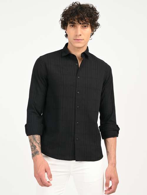 men solid collared long sleeve casual shirt - 22012841 -  Standard Image - 0