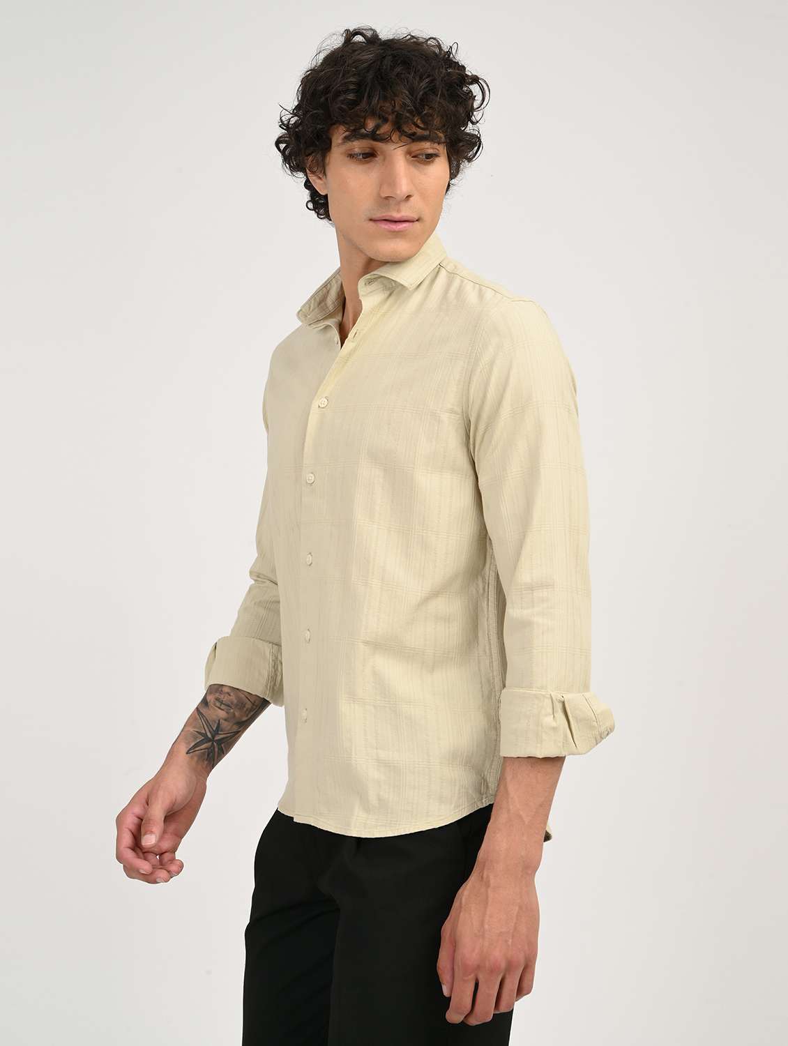 men solid collared long sleeve casual shirt - 22012844 -  Standard Image - 2