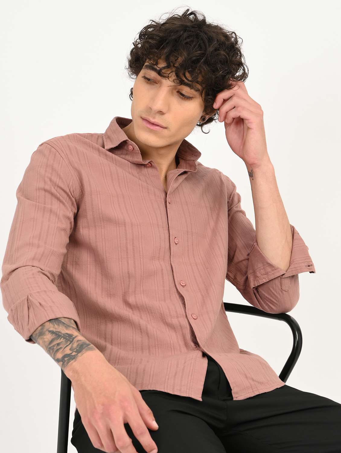 men solid collared long sleeve casual shirt - 22012847 - Zoom Image - 0