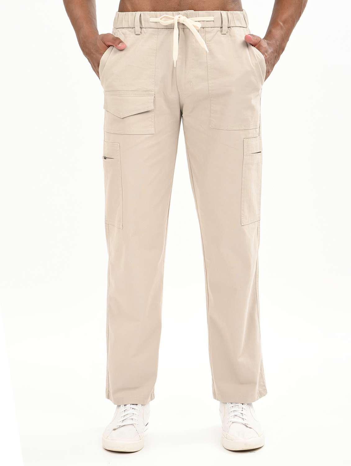 men solid mid rise relaxed fit cargo