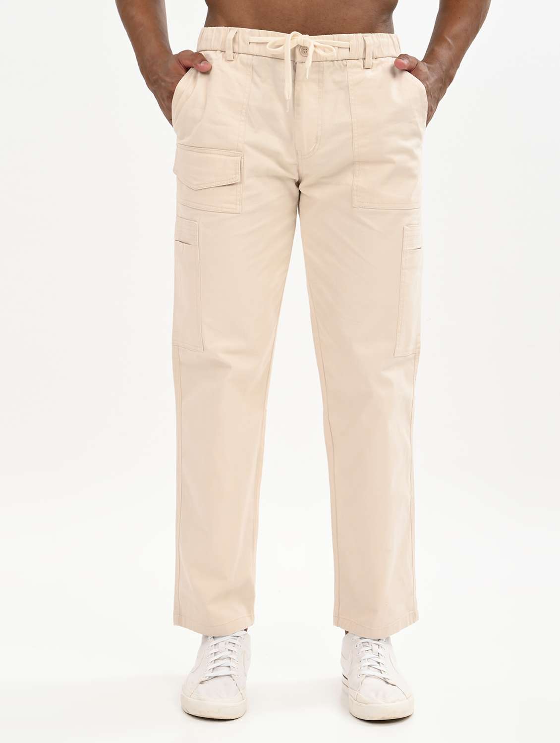 men solid mid rise relaxed fit cargo