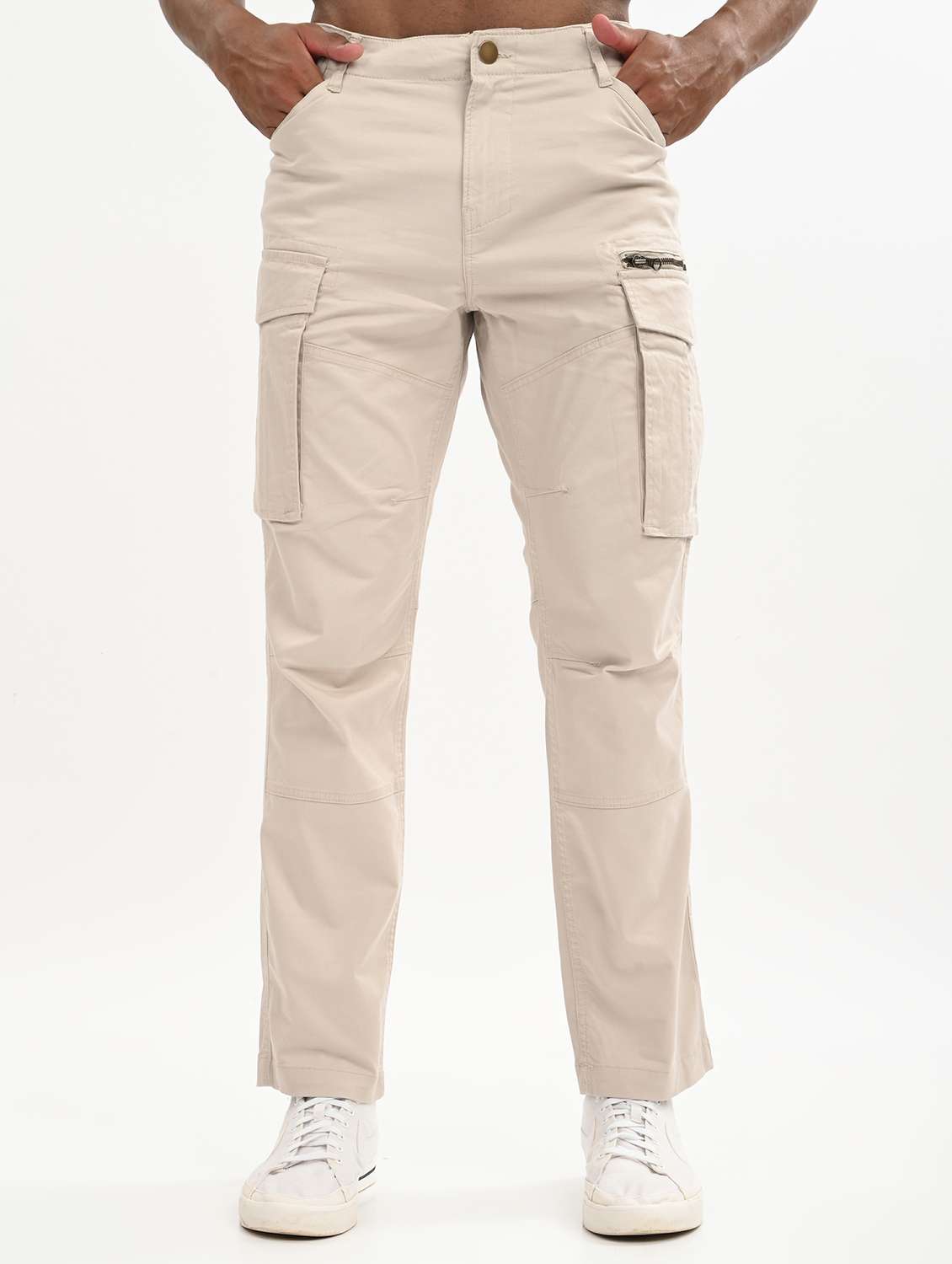 men solid mid rise relaxed fit cargo