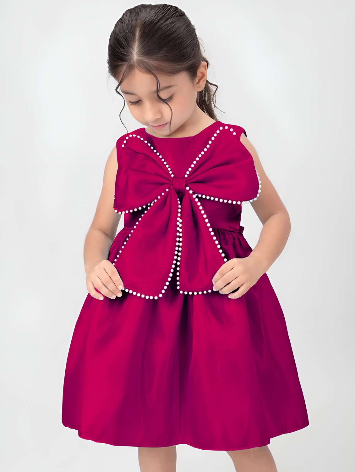 girls embellished bow detailed sleeveless frock