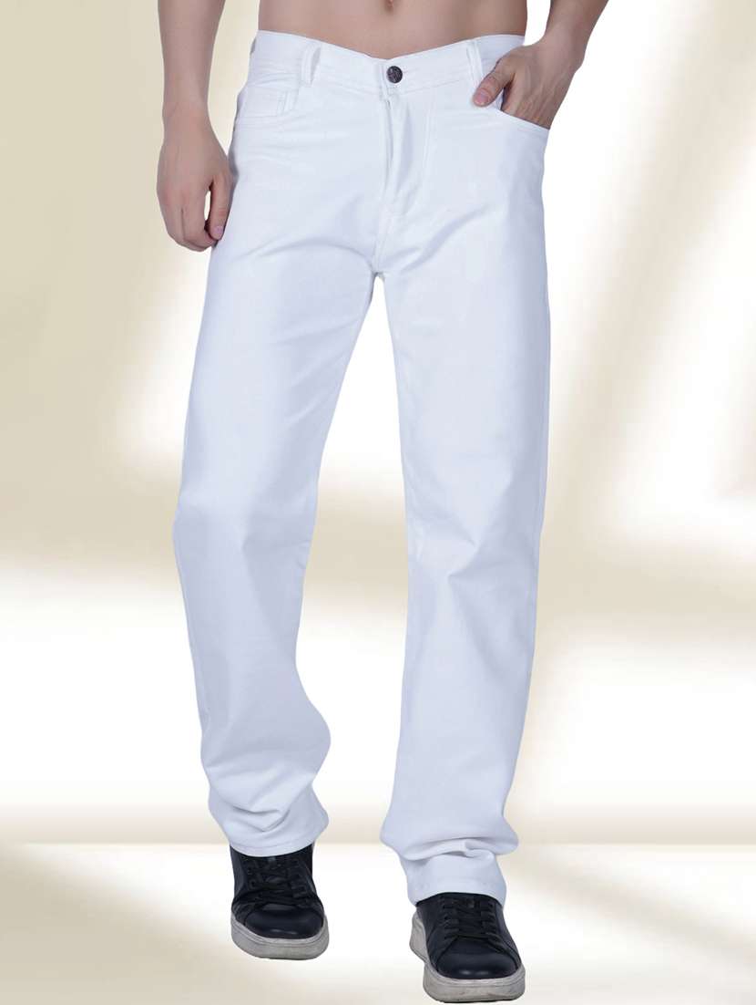 men white plain mid rise relaxed fit jeans - 22012896 -  Zoom Image - 0