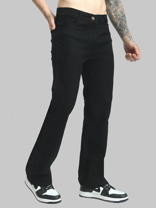 men black plain mid rise relaxed fit jeans - 22012898 - Standard Image - 0