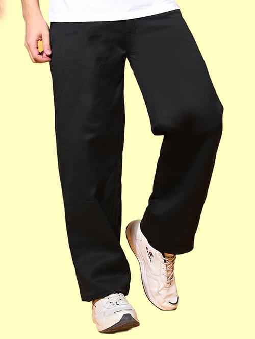 men black plain mid rise baggy jeans - 22012900 -  Standard Image - 0