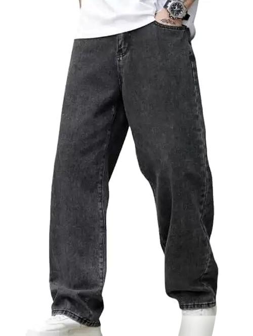men grey plain mid rise baggy jeans - 22012903 - Standard Image - 0