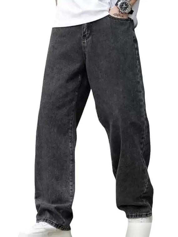 men grey plain mid rise baggy jeans - 22012903 - Zoom Image - 0