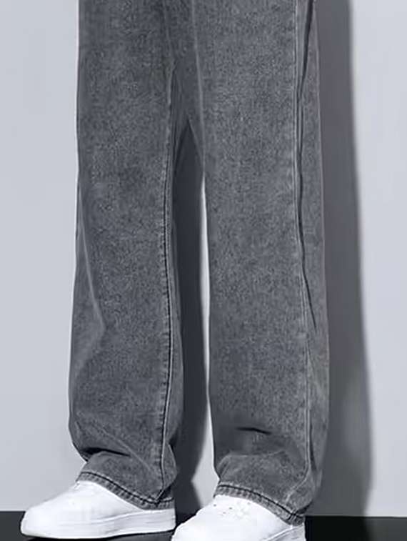 men grey plain mid rise baggy jeans - 22012905 -  Standard Image - 2