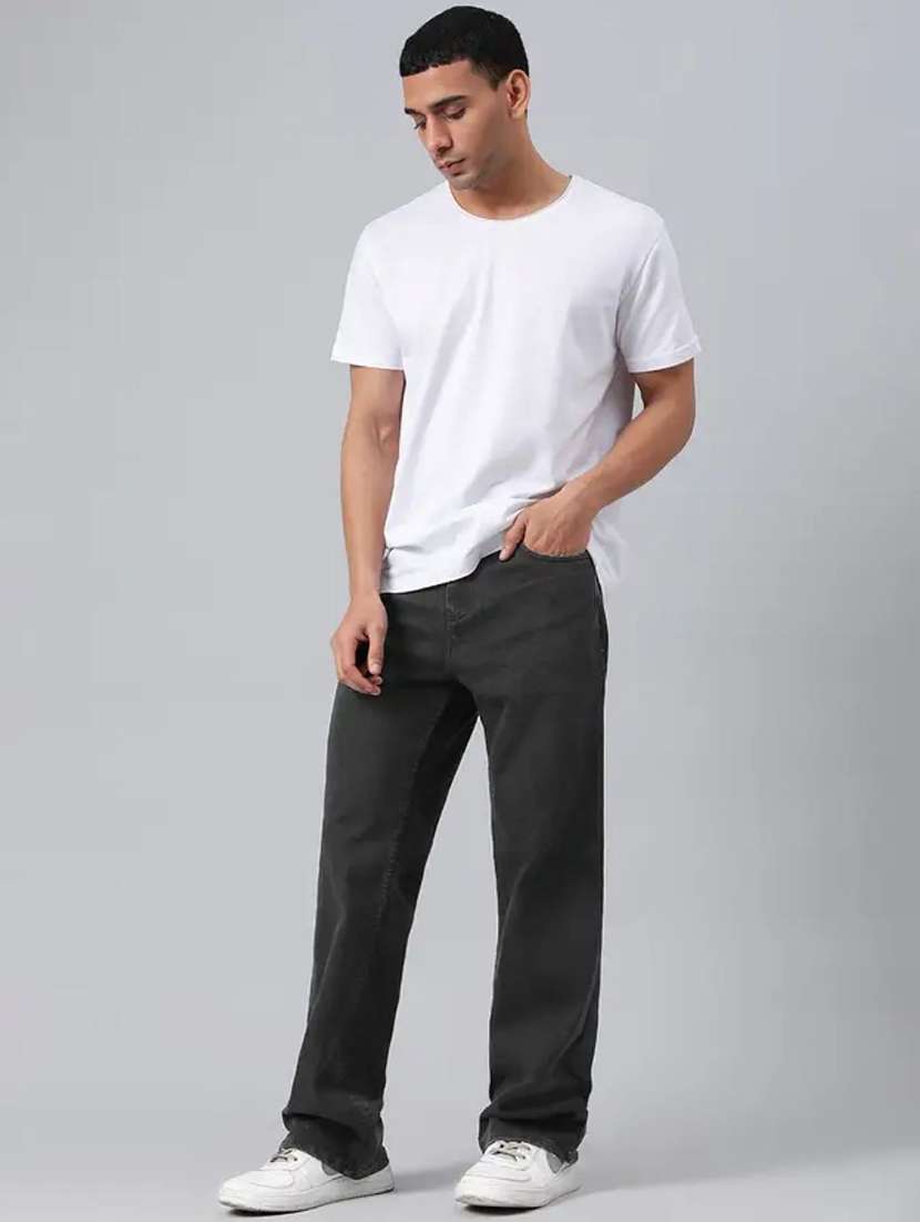 men grey plain mid rise baggy jeans - 22012911 - Standard Image - 2