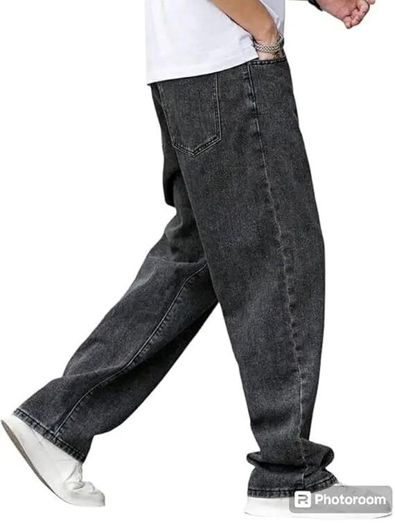 men grey plain mid rise baggy jeans - 22012912 - Standard Image - 2