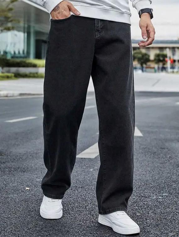 men grey plain mid rise baggy jeans - 22012915 -  Zoom Image - 0