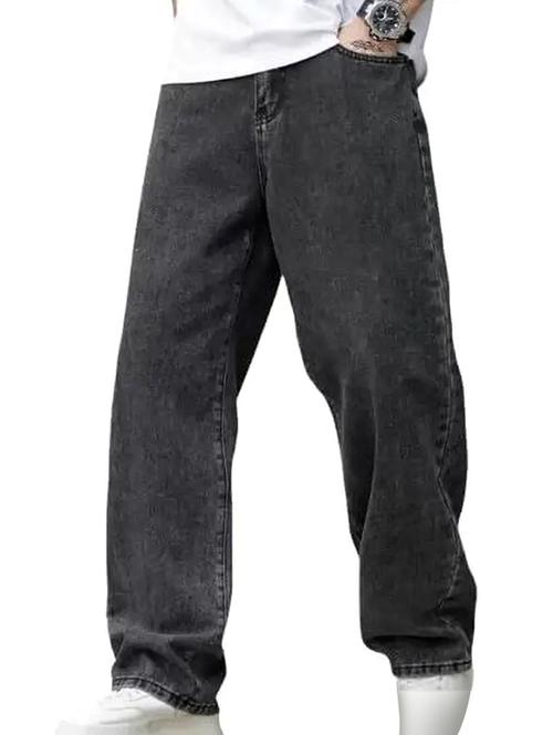 men grey plain mid rise baggy jeans - 22012917 - Standard Image - 0