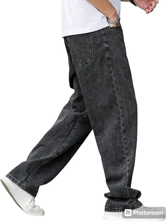 men grey plain mid rise baggy jeans - 22012917 - Standard Image - 2