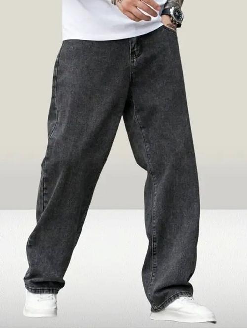 men grey plain mid rise baggy jeans - 22012918 -  Standard Image - 0