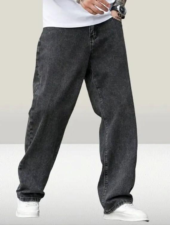 men grey plain mid rise baggy jeans - 22012918 -  Zoom Image - 0