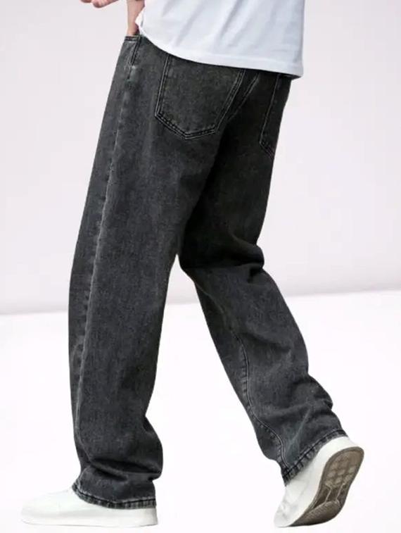 men grey plain mid rise baggy jeans - 22012918 - Standard Image - 2