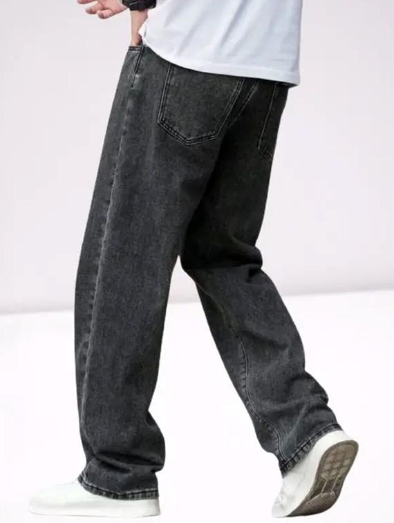 men grey plain mid rise baggy jeans - 22012923 - Standard Image - 2